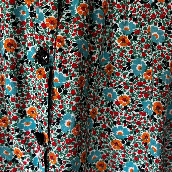 yves saint laurent paris silk ditsy floral dress with bow and crochet trim - Picture 3 of 6